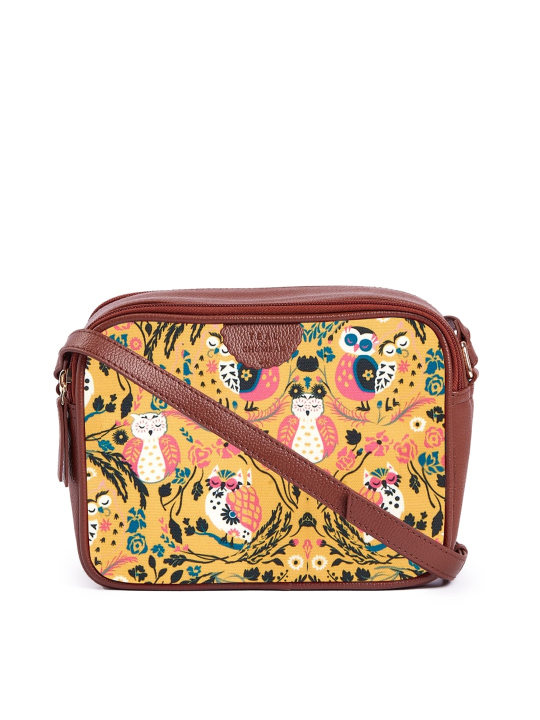 

TEAL BY CHUMBAK Floral Printed Structured Sling Bag, Orange