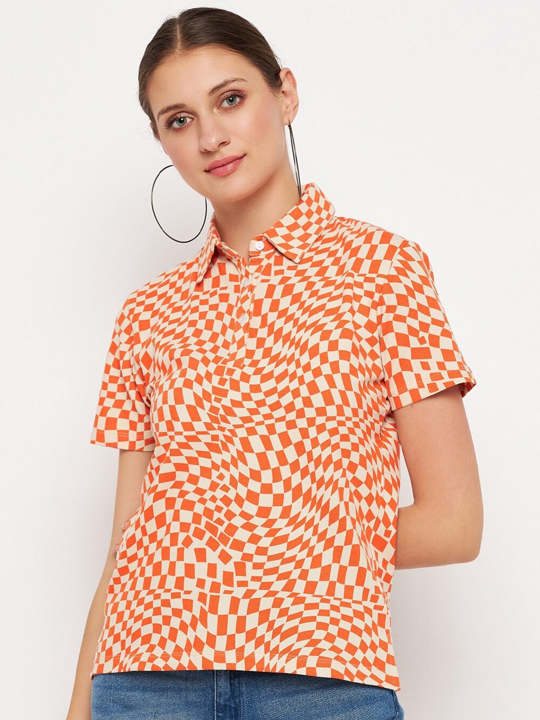 

Madame Geometric Printed Shirt Style Top, Orange