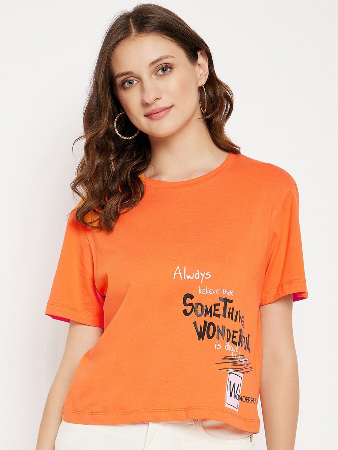 

Madame Typography Printed Cotton T-Shirt, Orange