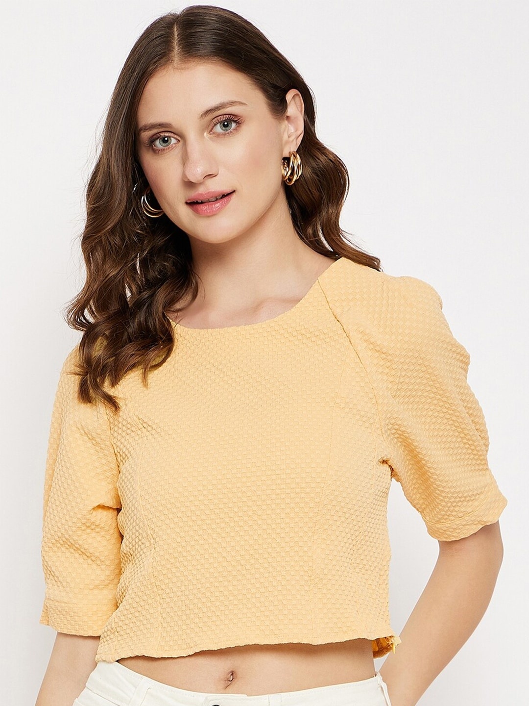 

Madame Self Design Raglan Sleeve Crop Top, Yellow