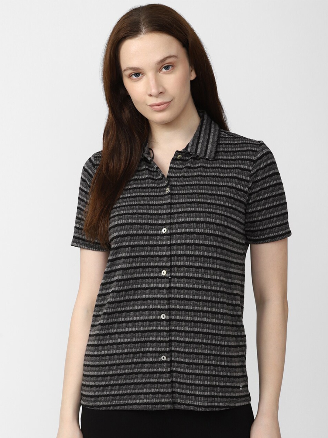 

Van Heusen Woman Striped Pure Cotton Casual Shirt, Grey