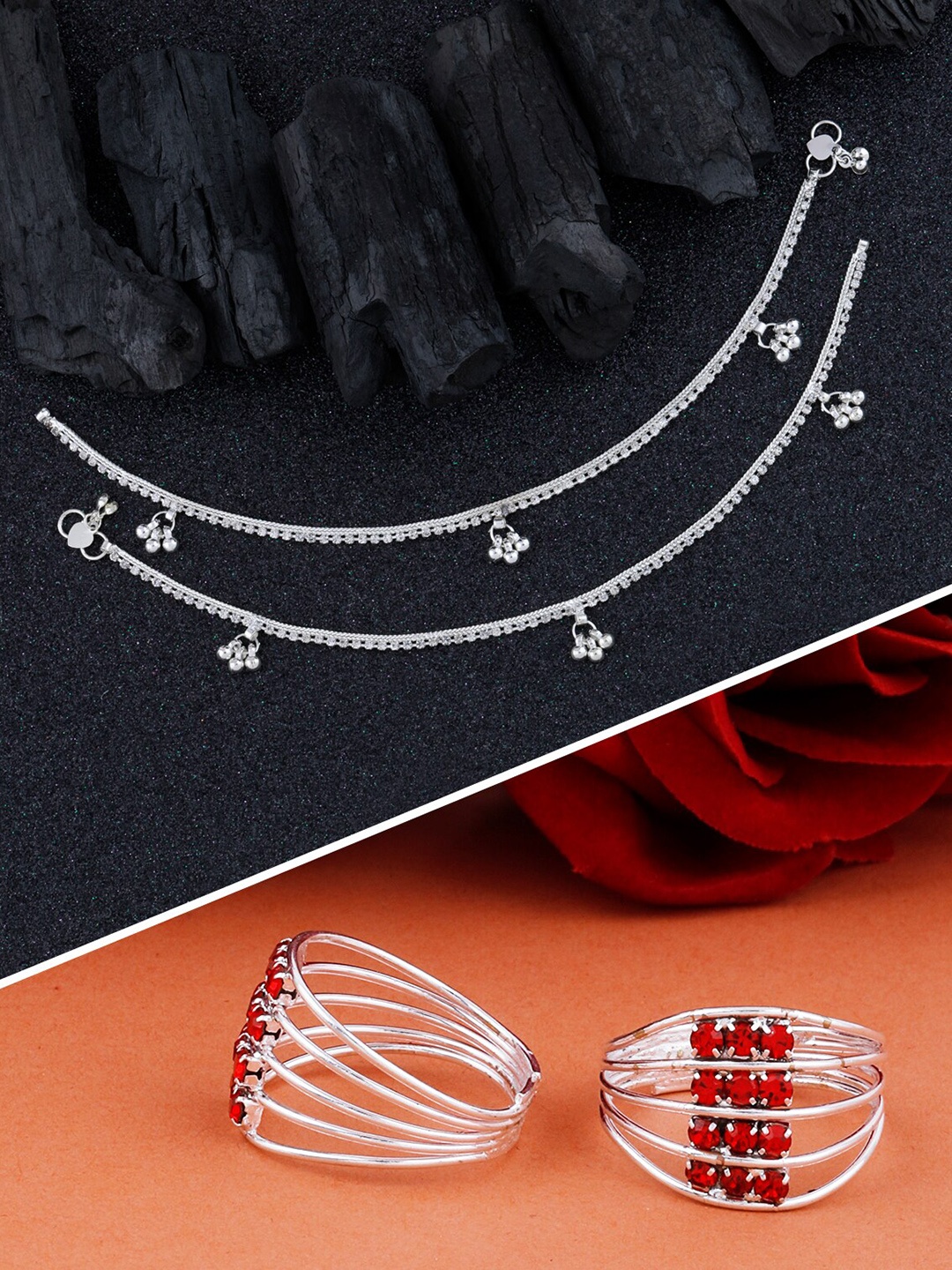 

Silver Shine Set Of 2 Silver-Plated Anklets And Toe Rings