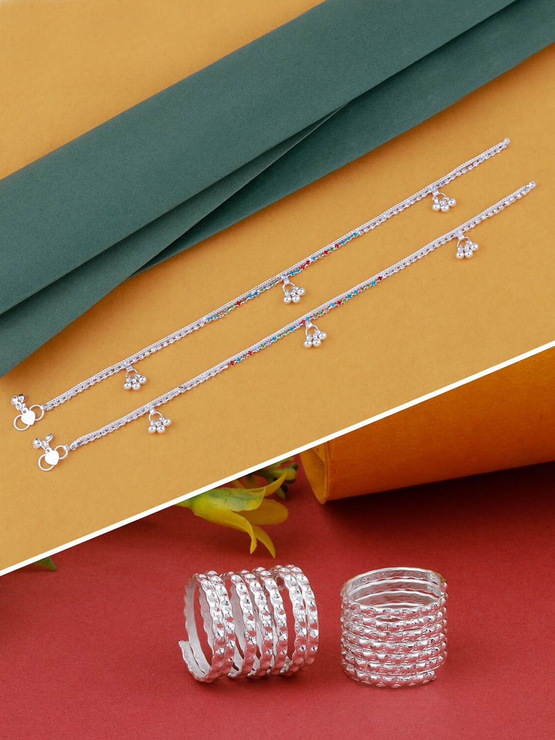 

Silver Shine Set Of 2 Silver-Plated Anklets And Toe Rings