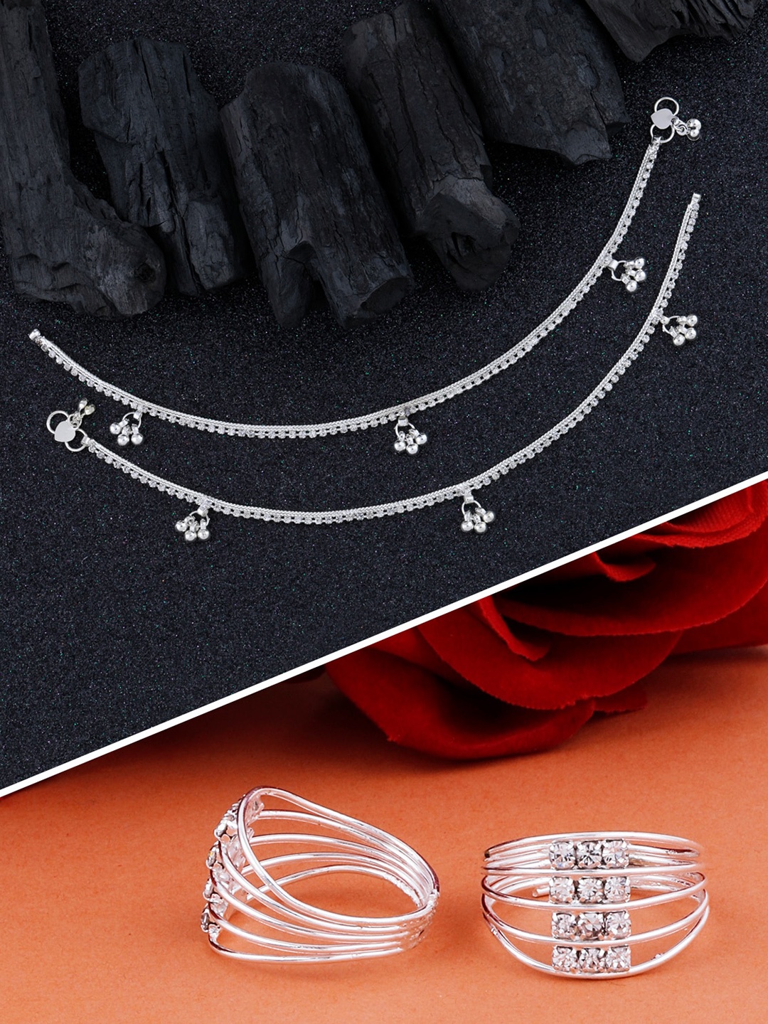

Silver Shine Set Of 2 Silver-Plated Anklets And Toe Rings