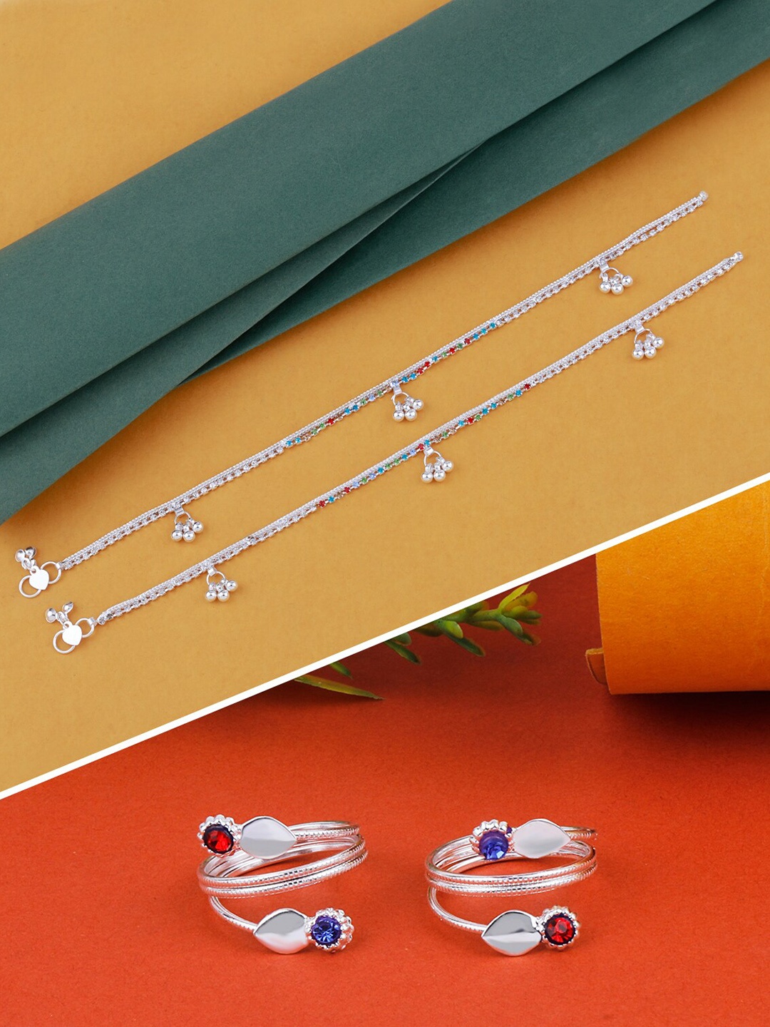 

Silver Shine Set Of 2 Silver-Plated Anklets And Toe Rings