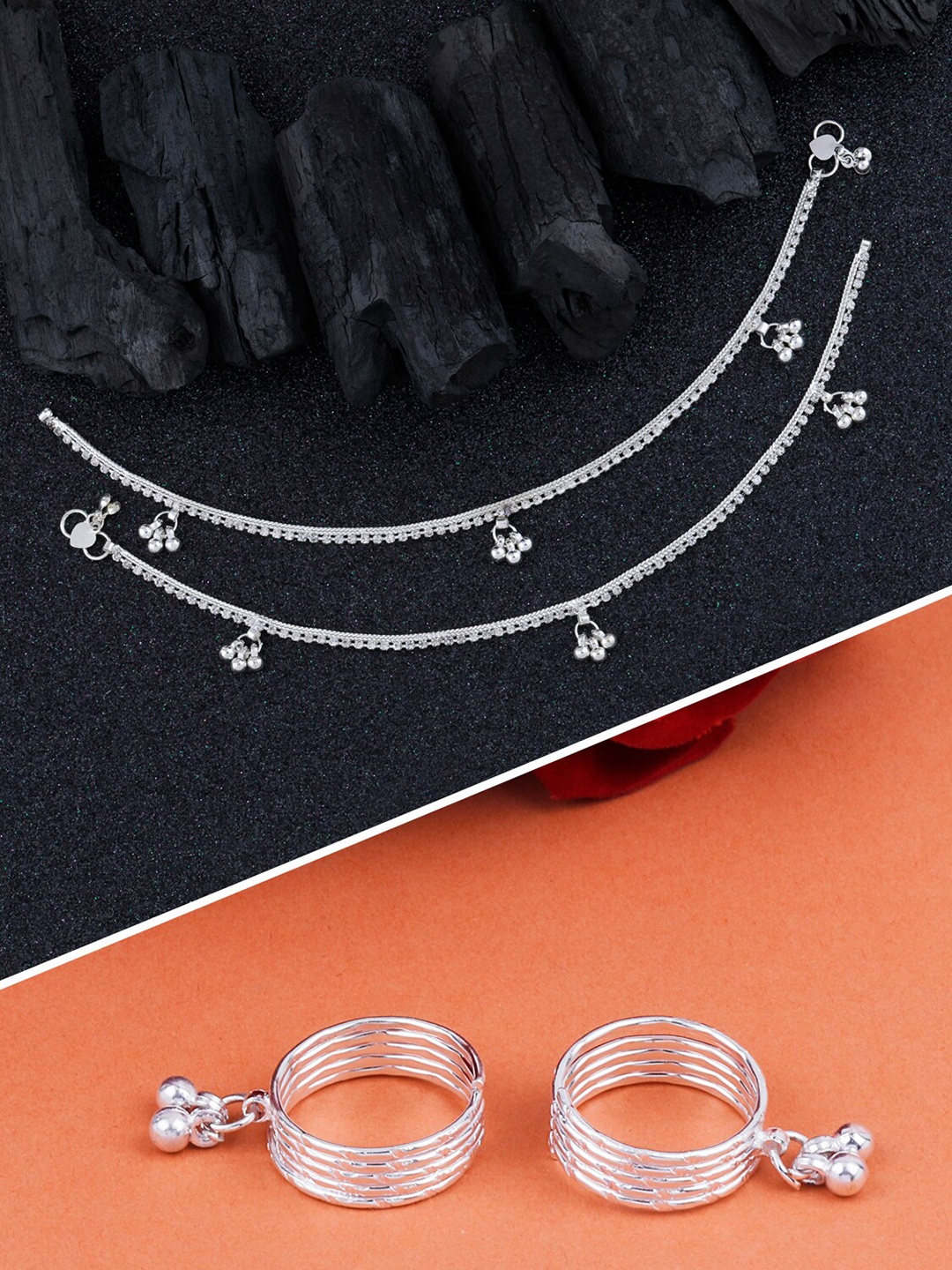 

Silver Shine Set Of 2 Silver-Plated Anklets And Toe Rings
