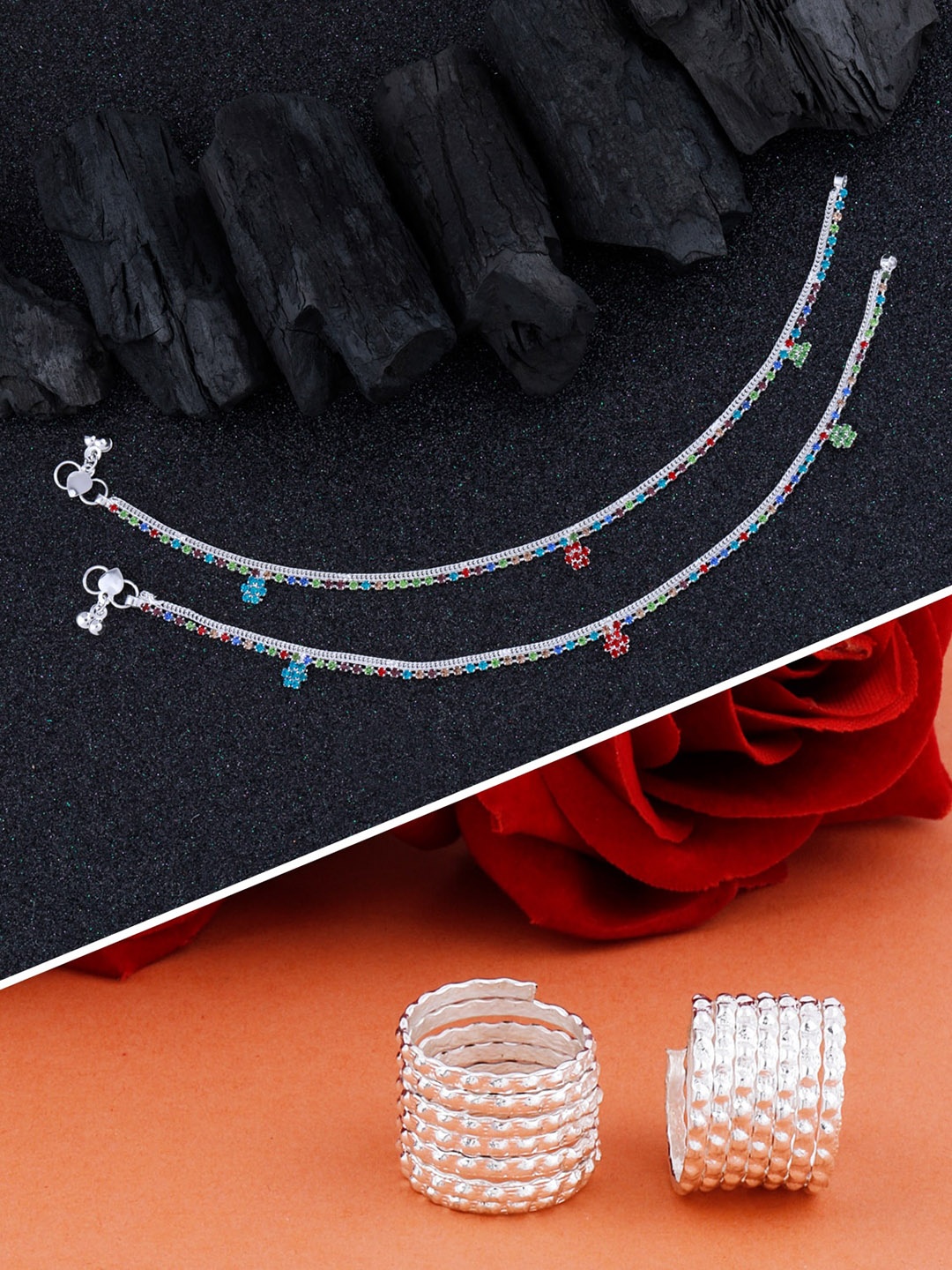 

Silver Shine Sliver-Plated Traditional Anklet With Toe Rings