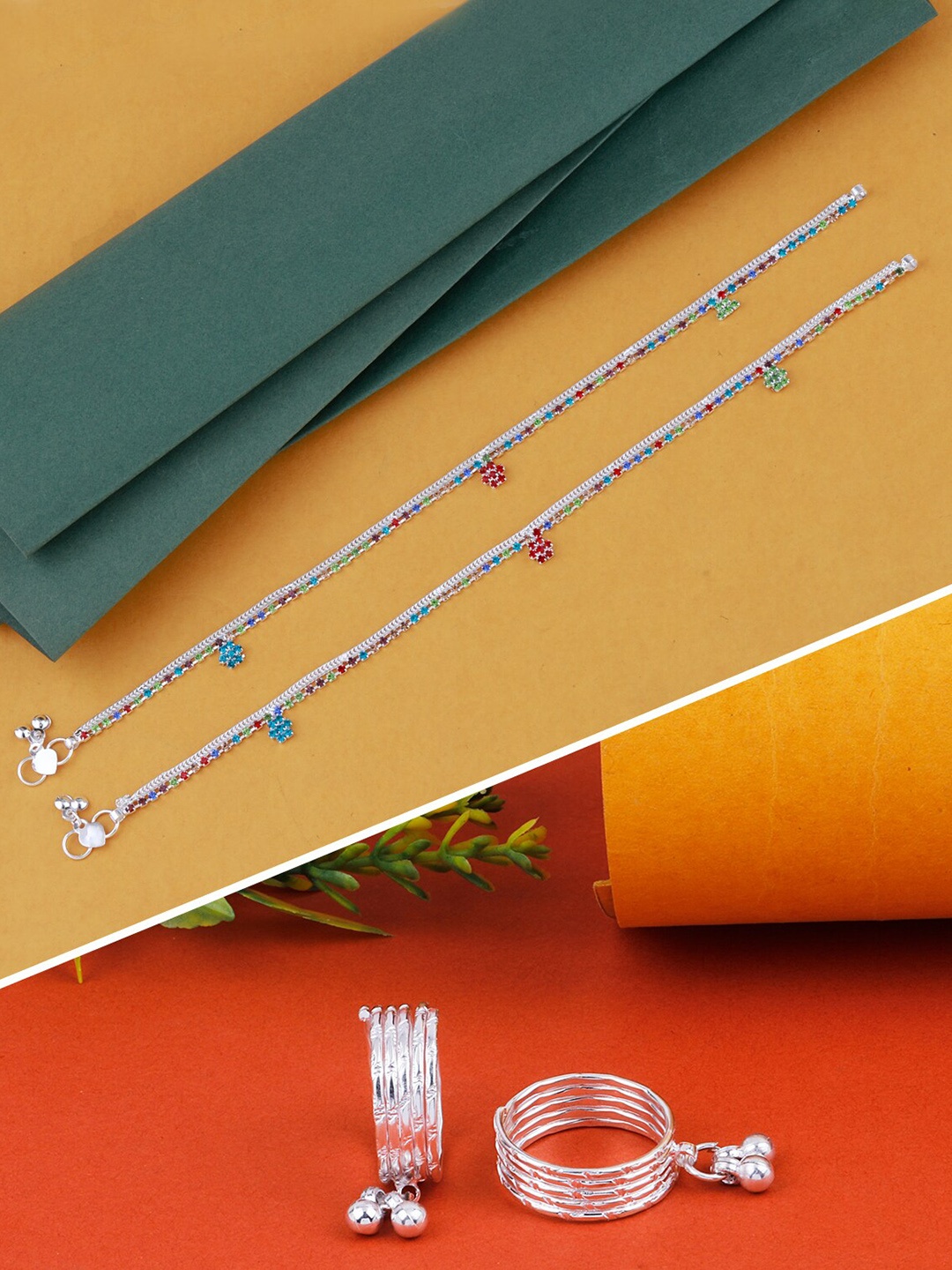 

Silver Shine Sliver-Plated Traditional Anklet With Toe Rings