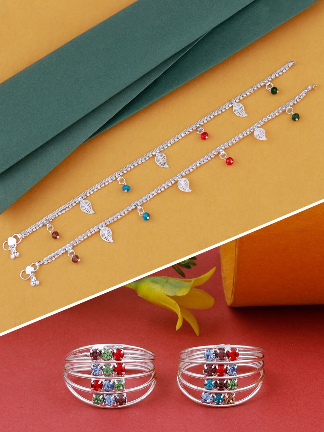

Silver Shine Sliver-Plated Traditional Anklet With Toe Rings