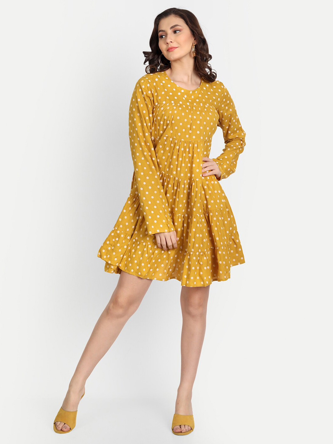 

Fibre World Polka Dots Print Fit & Flare Dress, Mustard