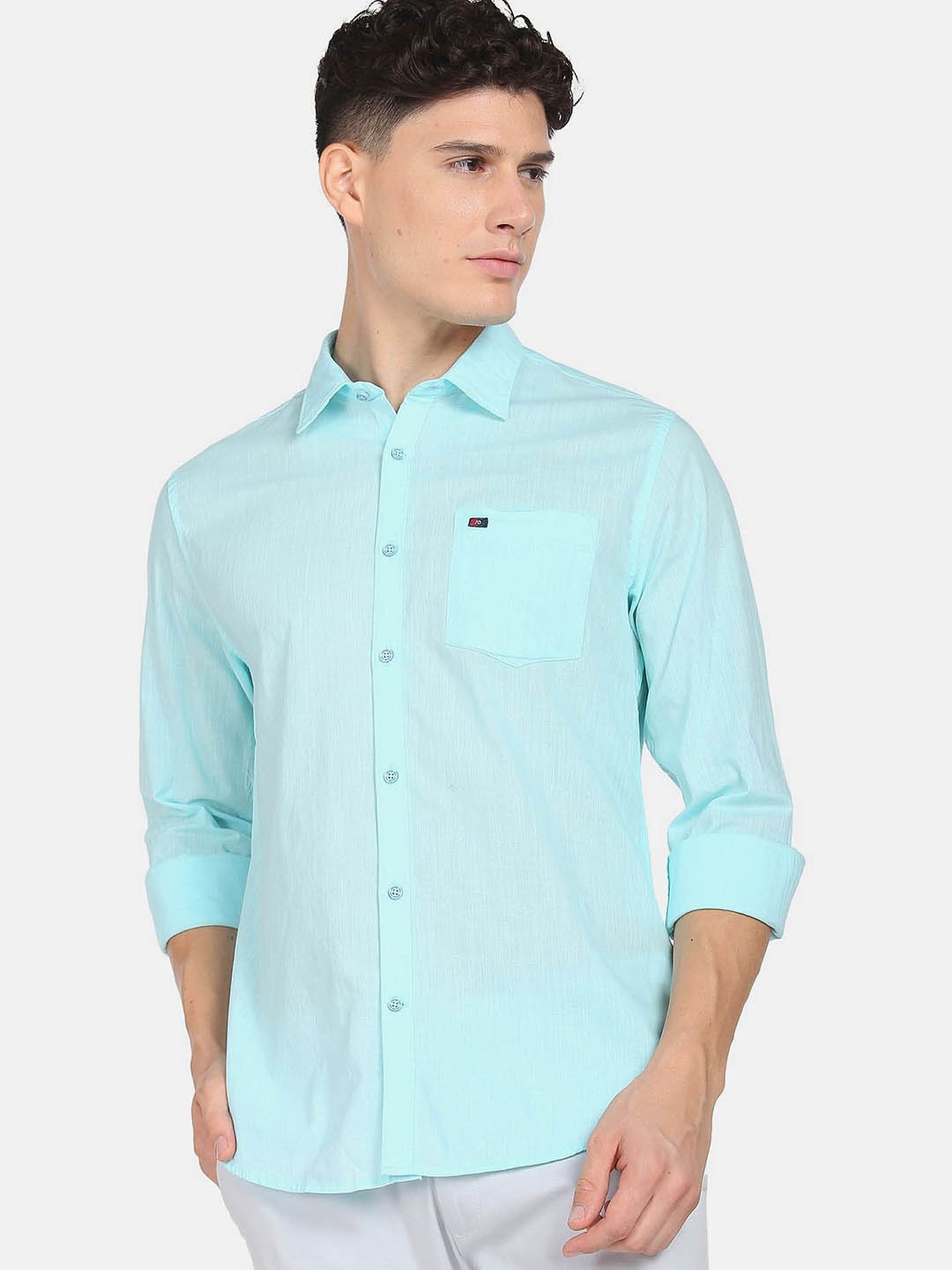 

AD By Arvind Men Aqua Modern Slim Fit Solid Casual Shirt, Blue