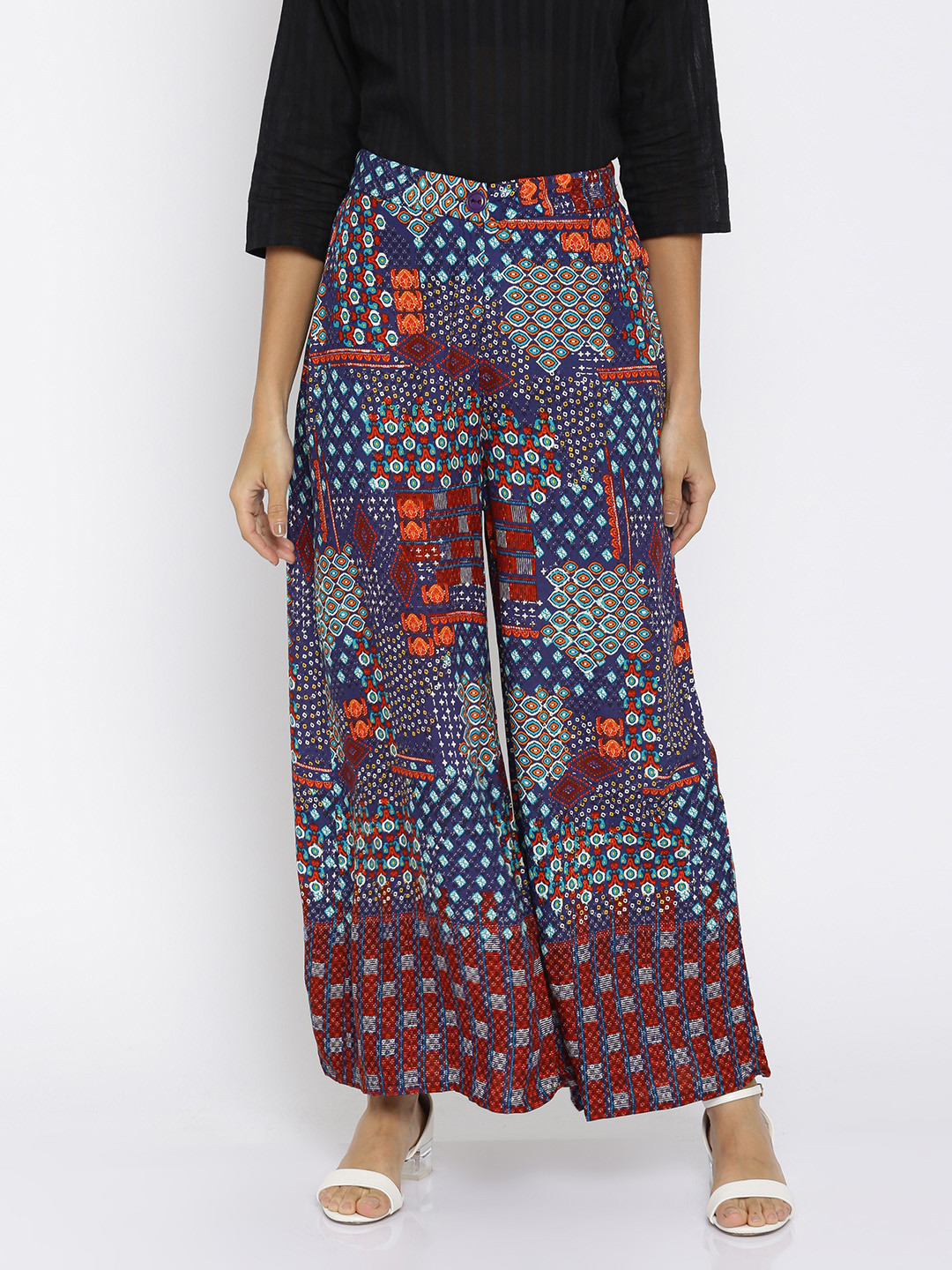 

Global Desi Women Multicoloured Printed Flared Palazzos, Multi