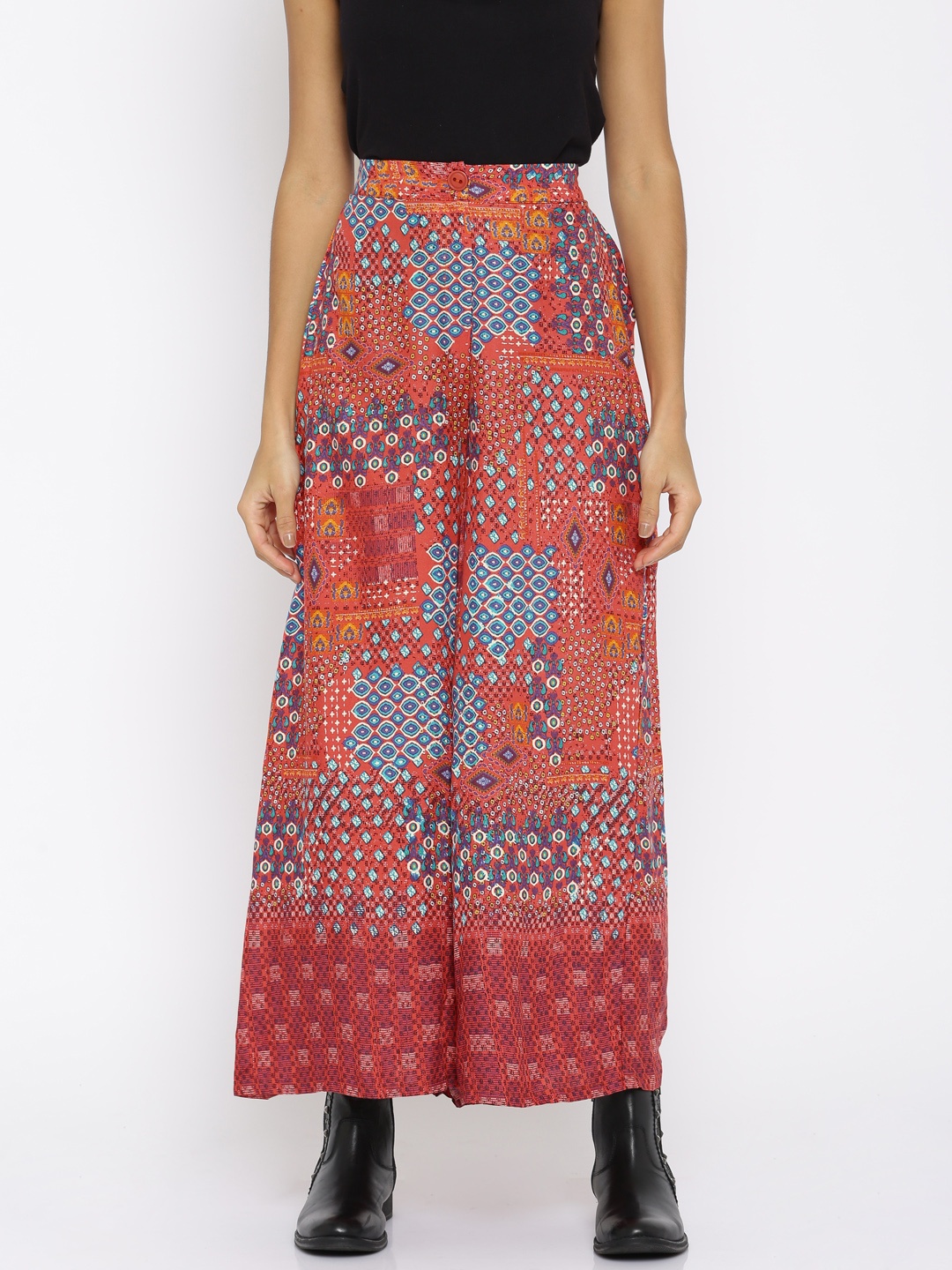 

Global Desi Women Coral Flared Printed Palazzos