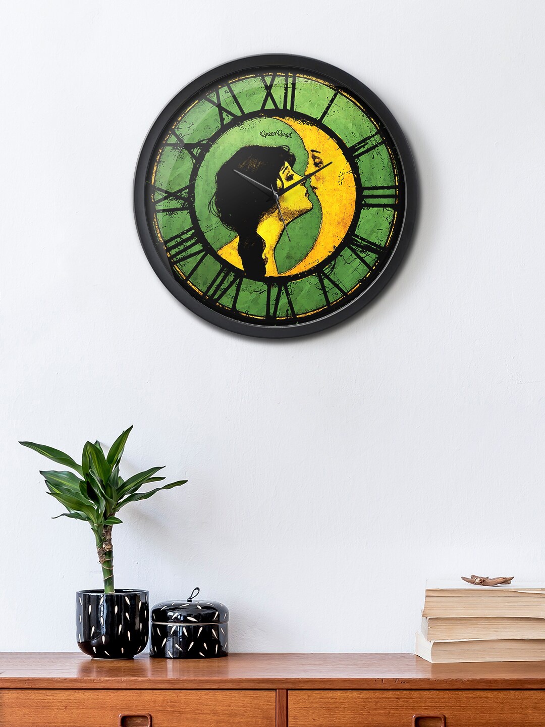 

green girgit Moonkiss Green Printed Contemporary Analogue Wall Clock