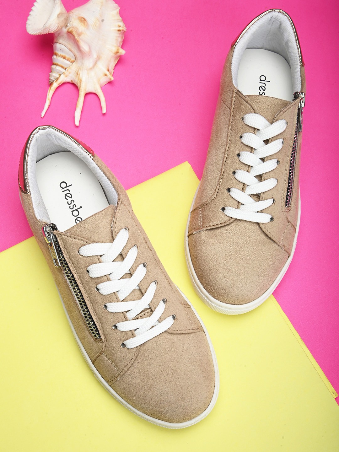 

DressBerry Women Zip Detail Lightweight Sneakers, Beige