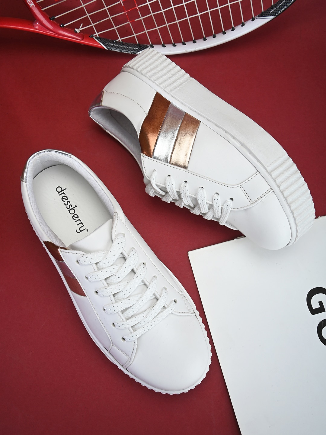 

DressBerry Women Striped Lightweight Sneakers, White