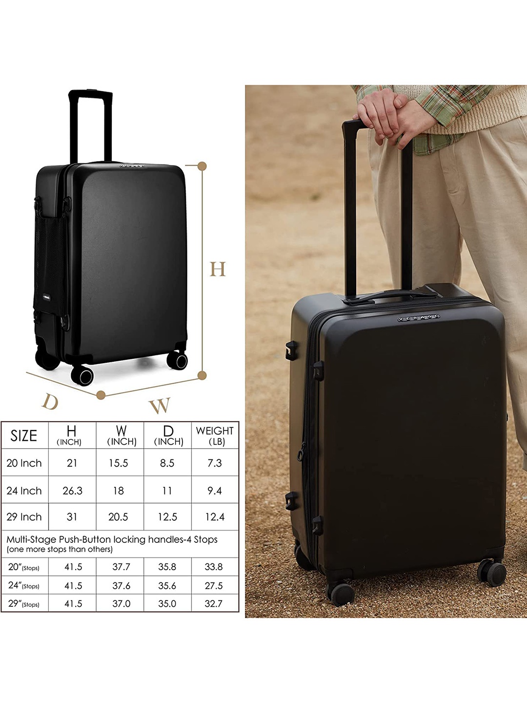 

VERAGE Hard-Sided Large Trolley Bag, Black