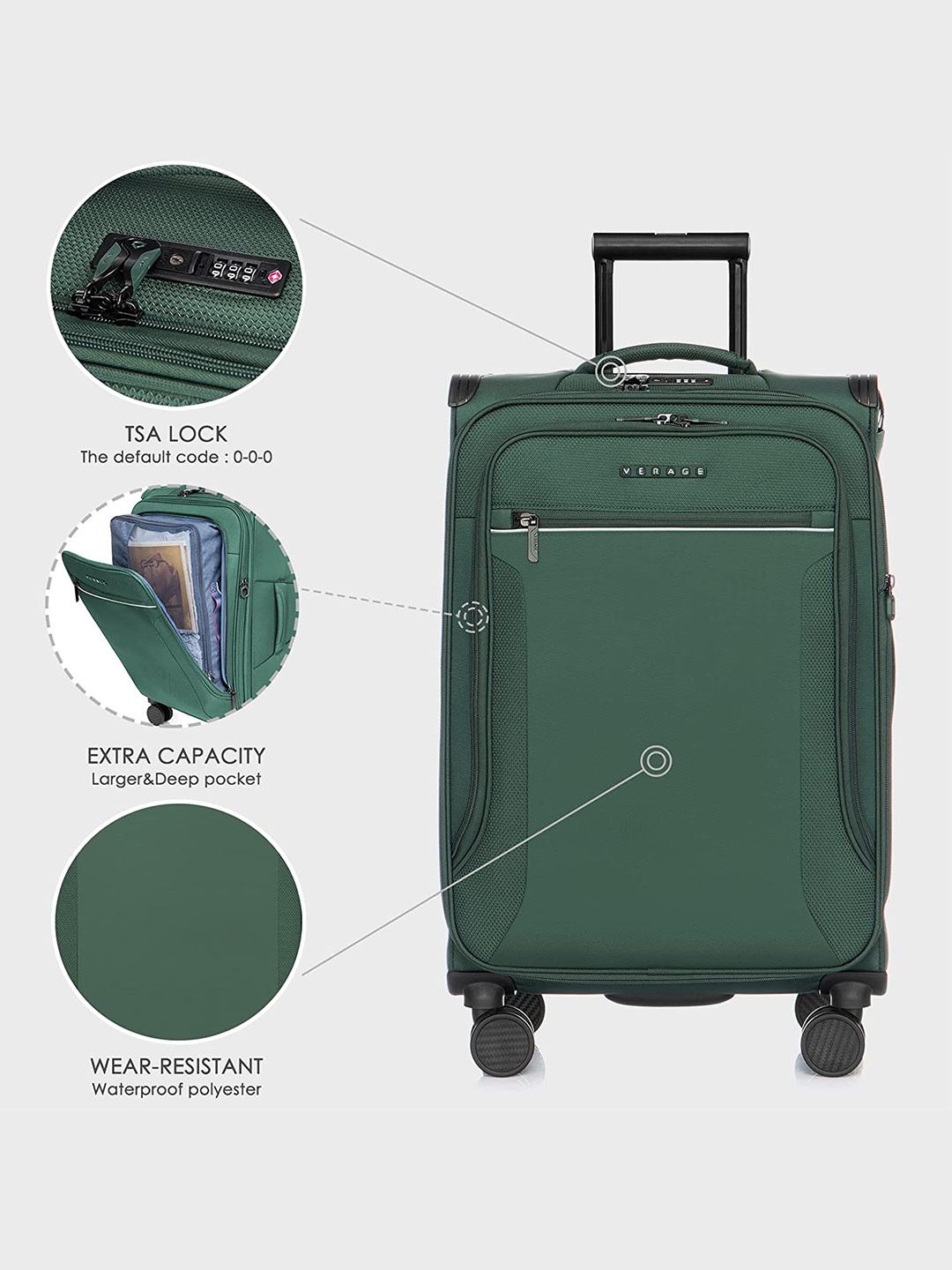 

VERAGE Soft-Sided Medium Trolley Suitcase, Green