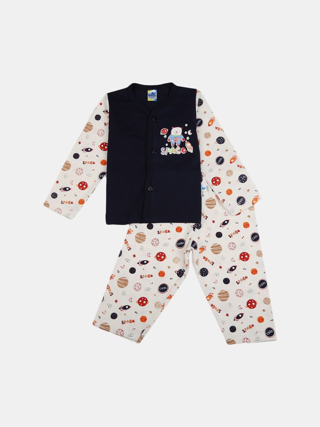 

V-Mart Infant Pure Cotton Printed Shirt With Pyjamas Set, Navy blue