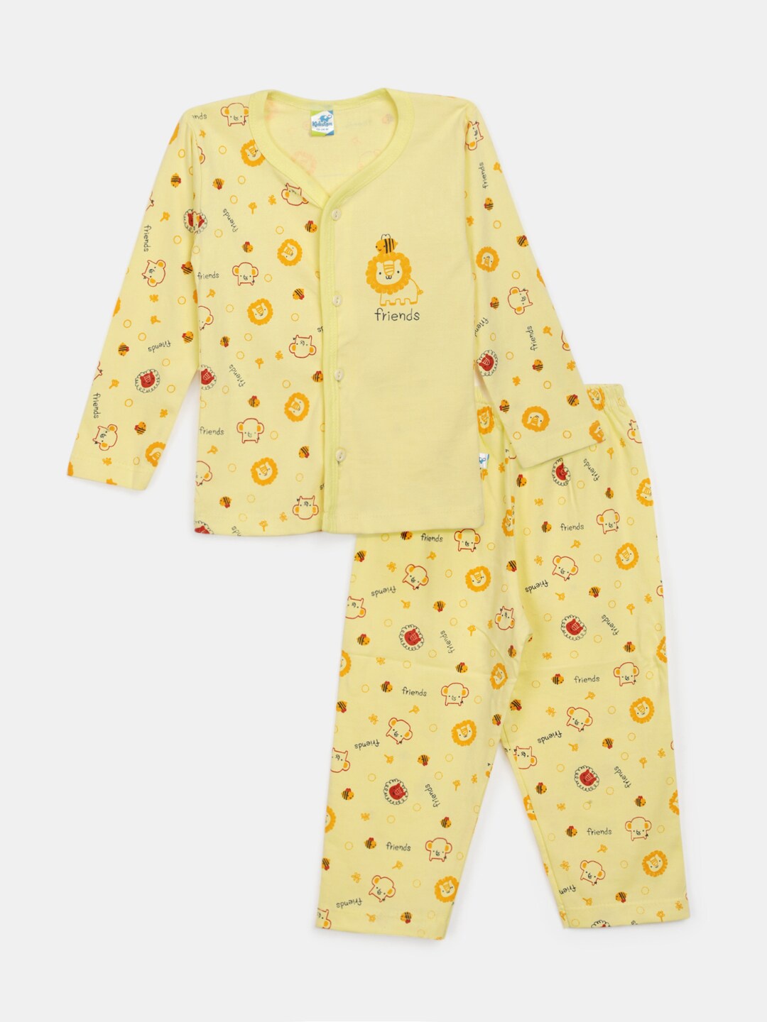 

V-Mart Infants Pure Cotton Printed Shirt with Pyjamas, Yellow