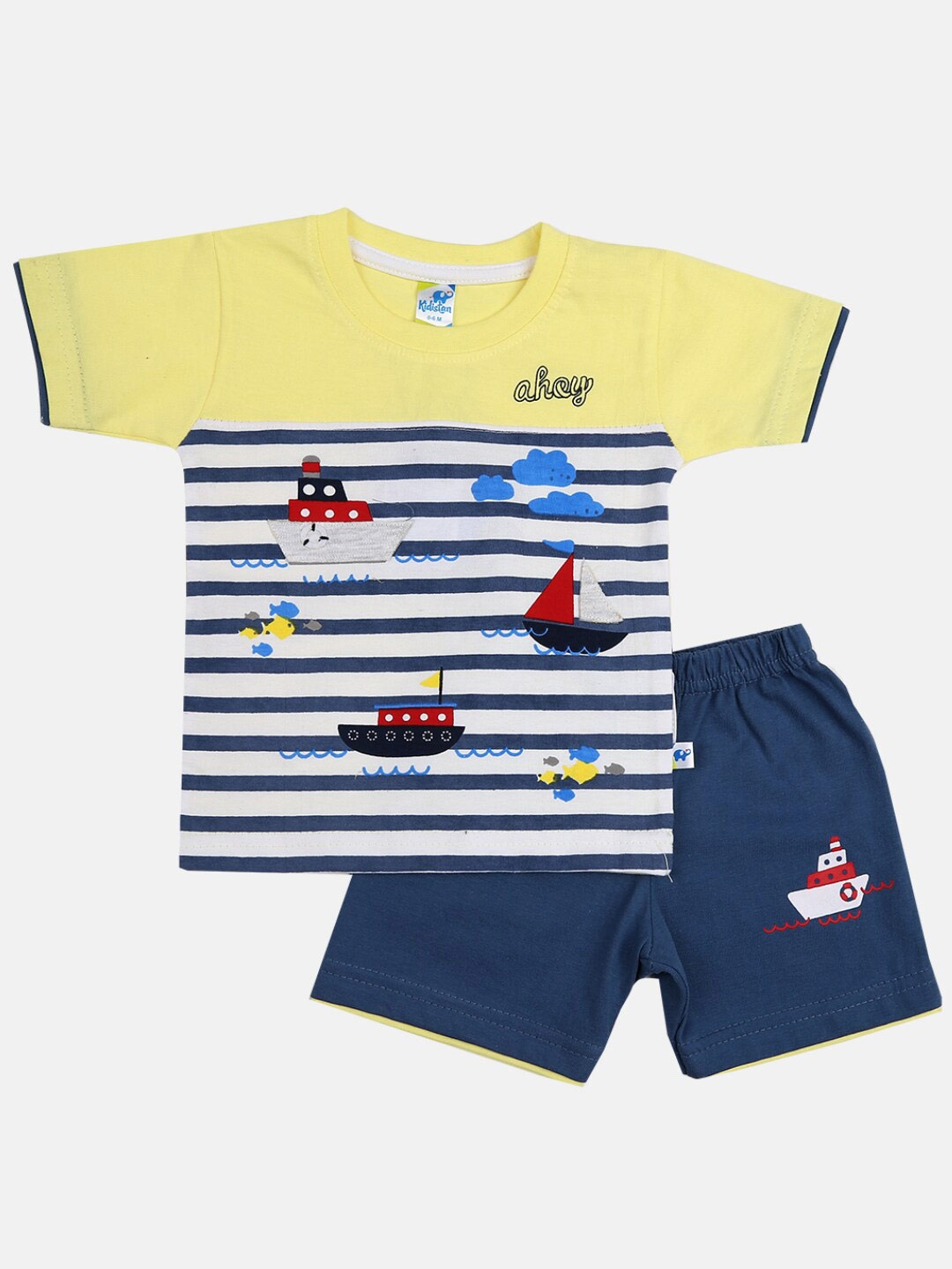 

V-Mart Infants Printed Pure Cotton T-shirt With Shorts, Yellow
