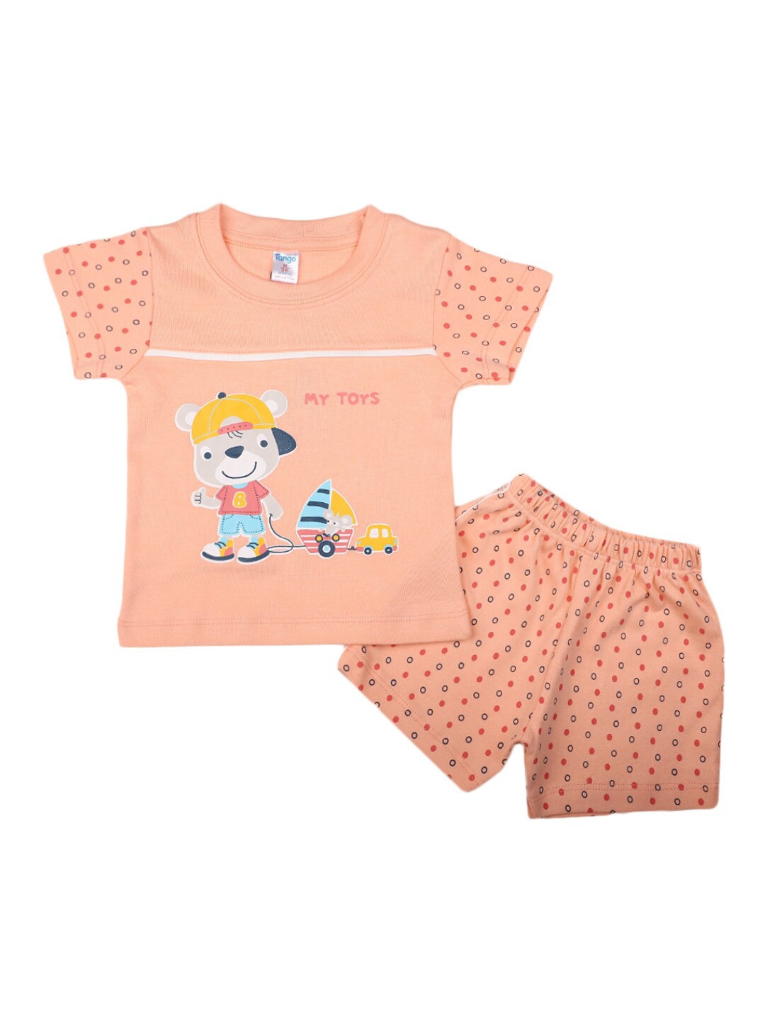

V-Mart Infants Printed Pure Cotton T-shirt With Shorts, Orange