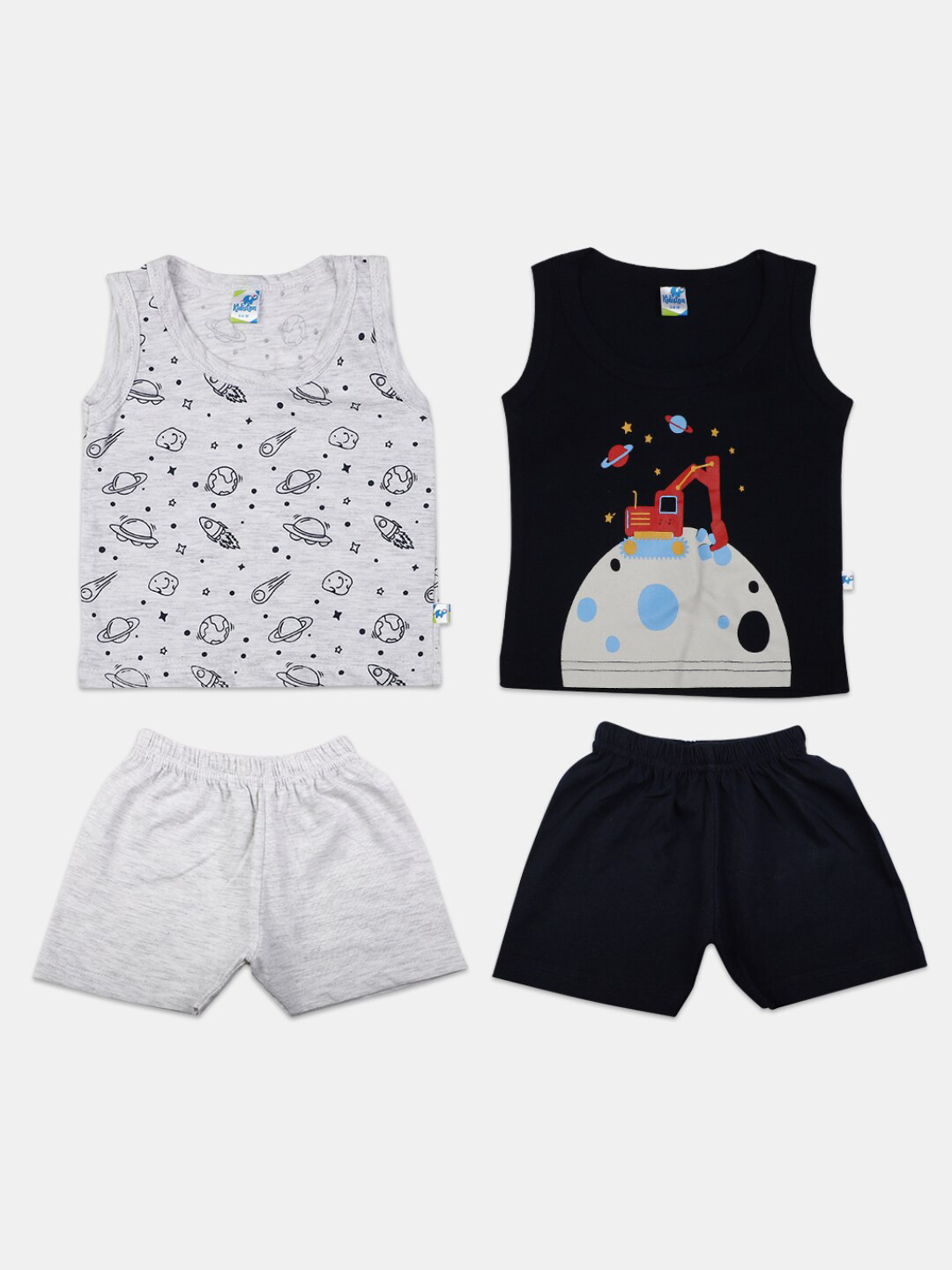 

V-Mart Infant Pack Of 2 Pure Cotton Printed T-shirt With Shorts Set, Blue