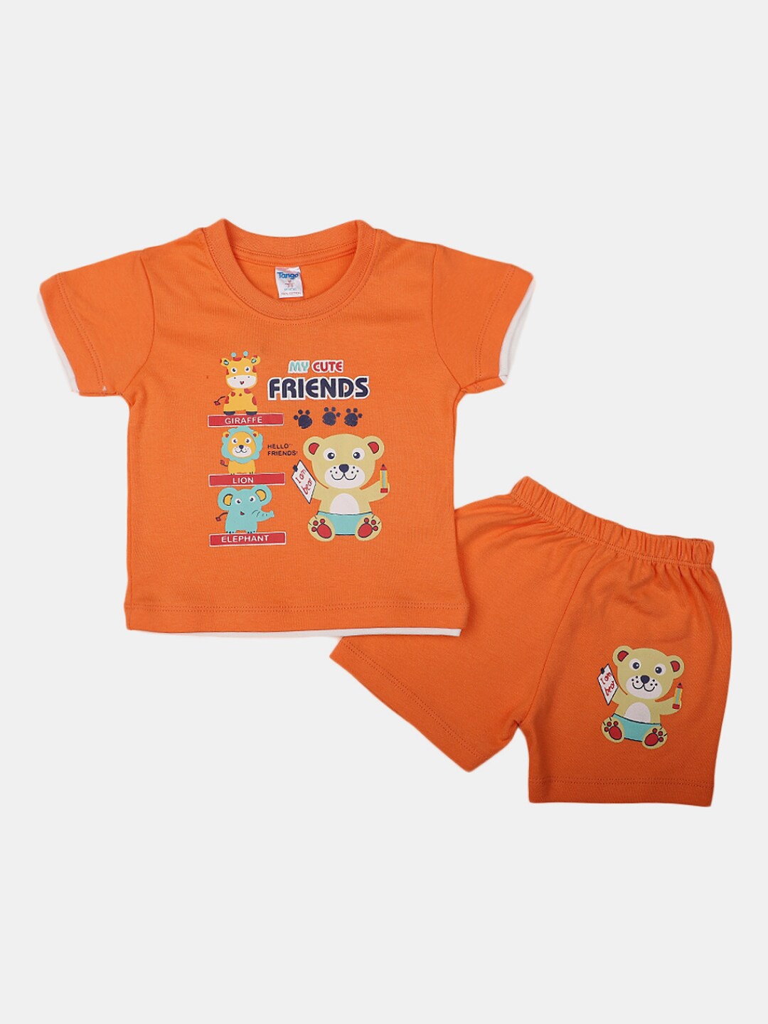

V-Mart Infants Pure Cotton Printed T-shirt With Shorts Set, Orange