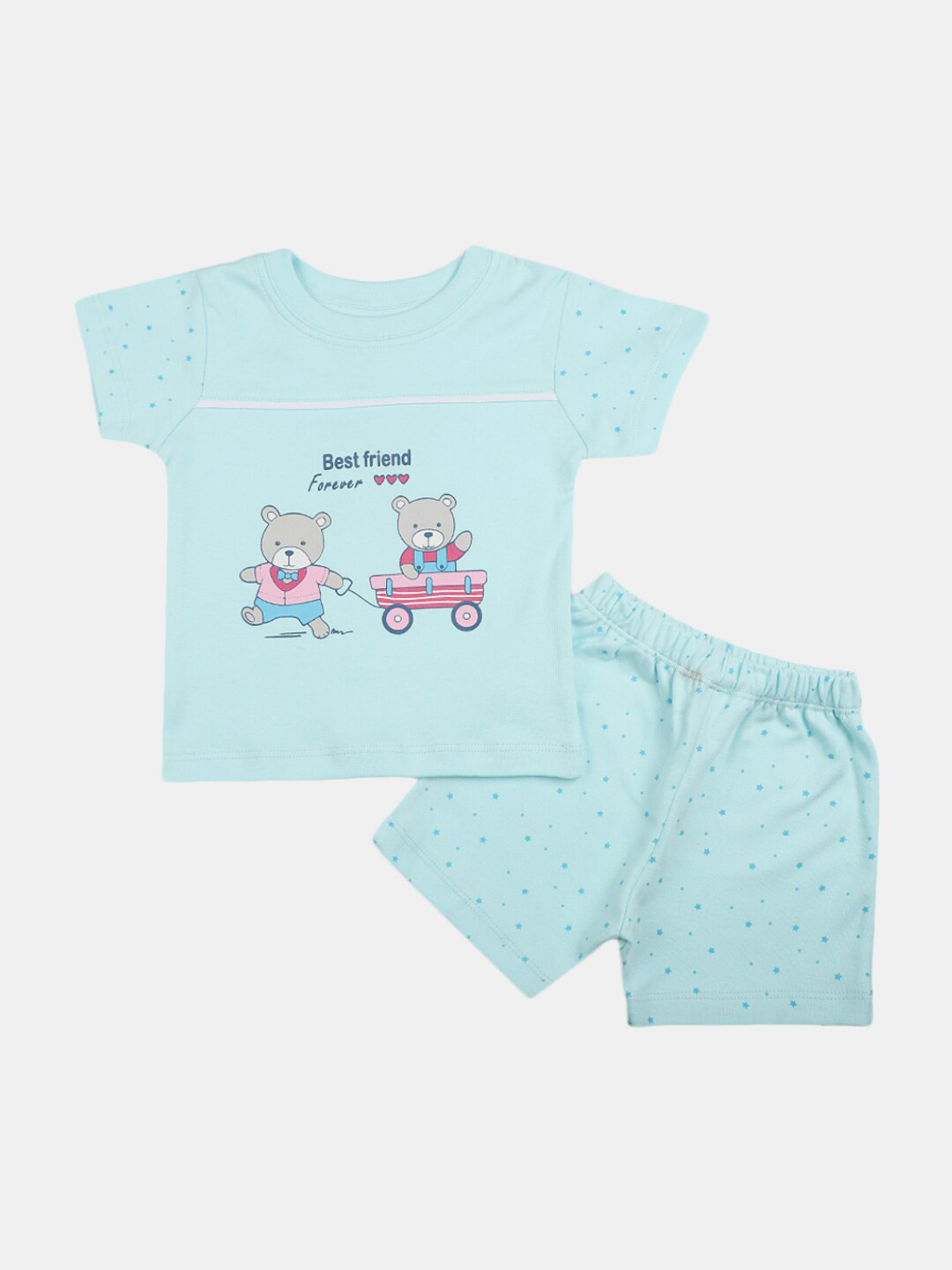 

V-Mart Infants Pure Cotton Printed T-shirt With Shorts Set, Blue