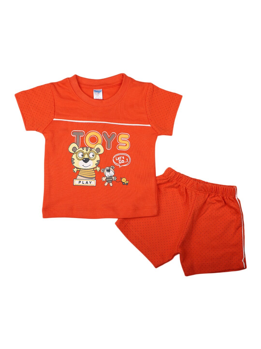 

V-Mart Infant Boys Printed Pure Cotton T-shirt With Shorts, Orange