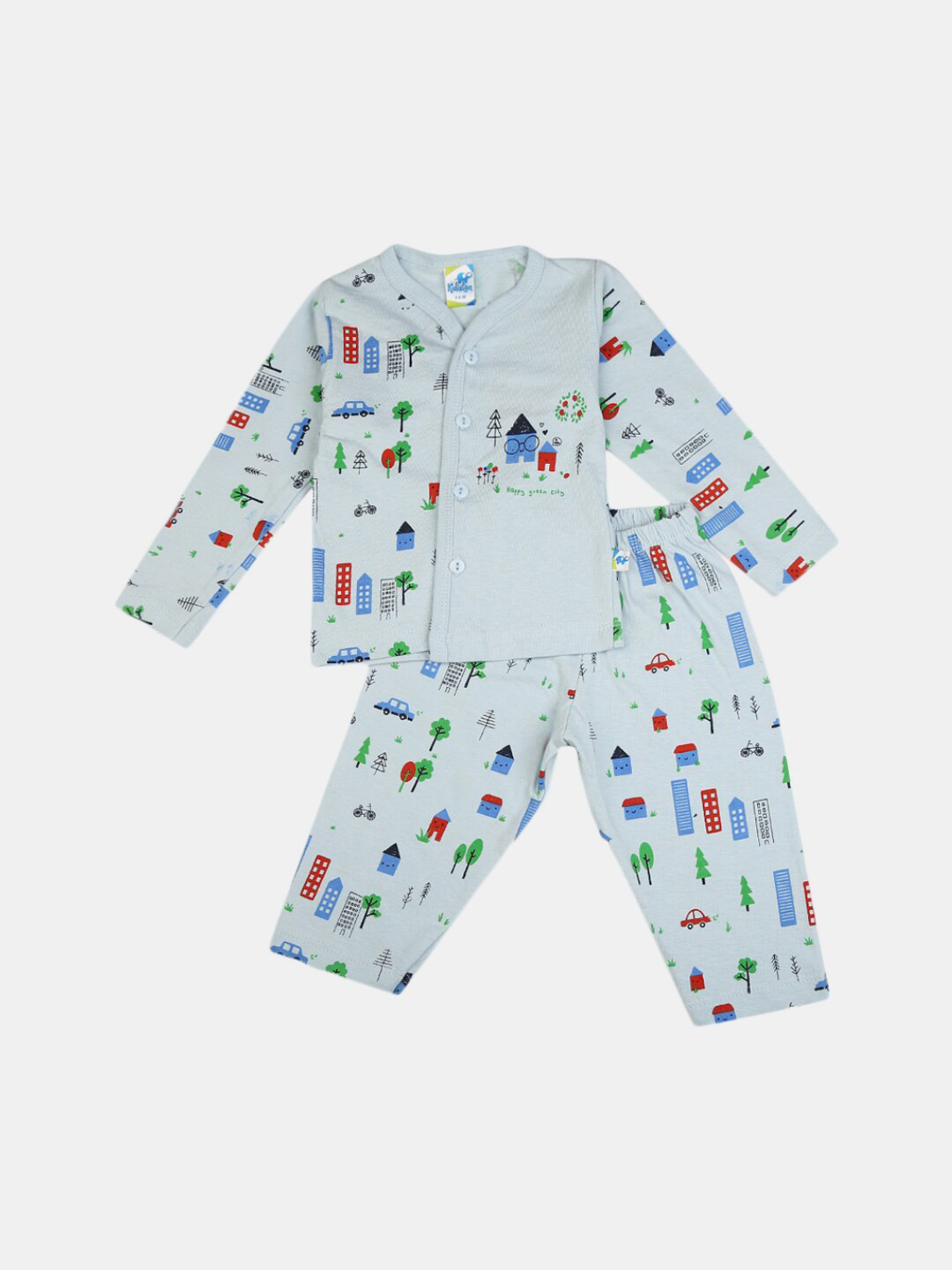 

V-Mart Infant Kids Printed Cotton Shirt with Pyjamas, Blue
