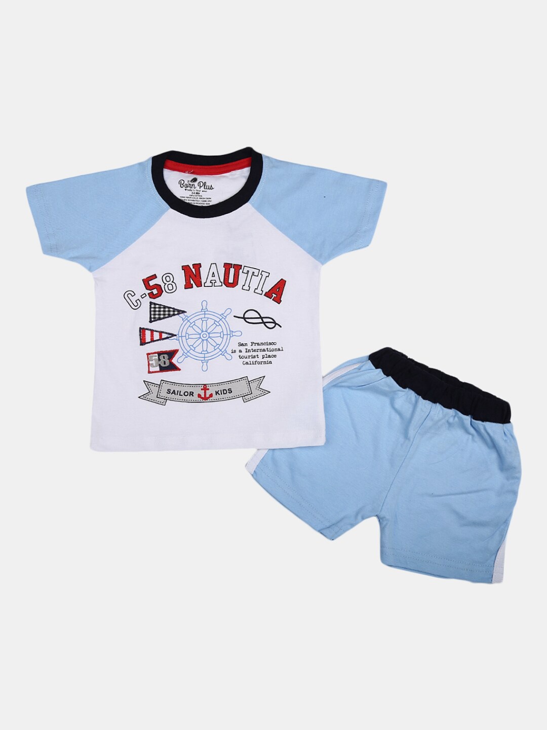 

V-Mart Infant Boys Printed Pure Cotton T-shirt With Shorts, White