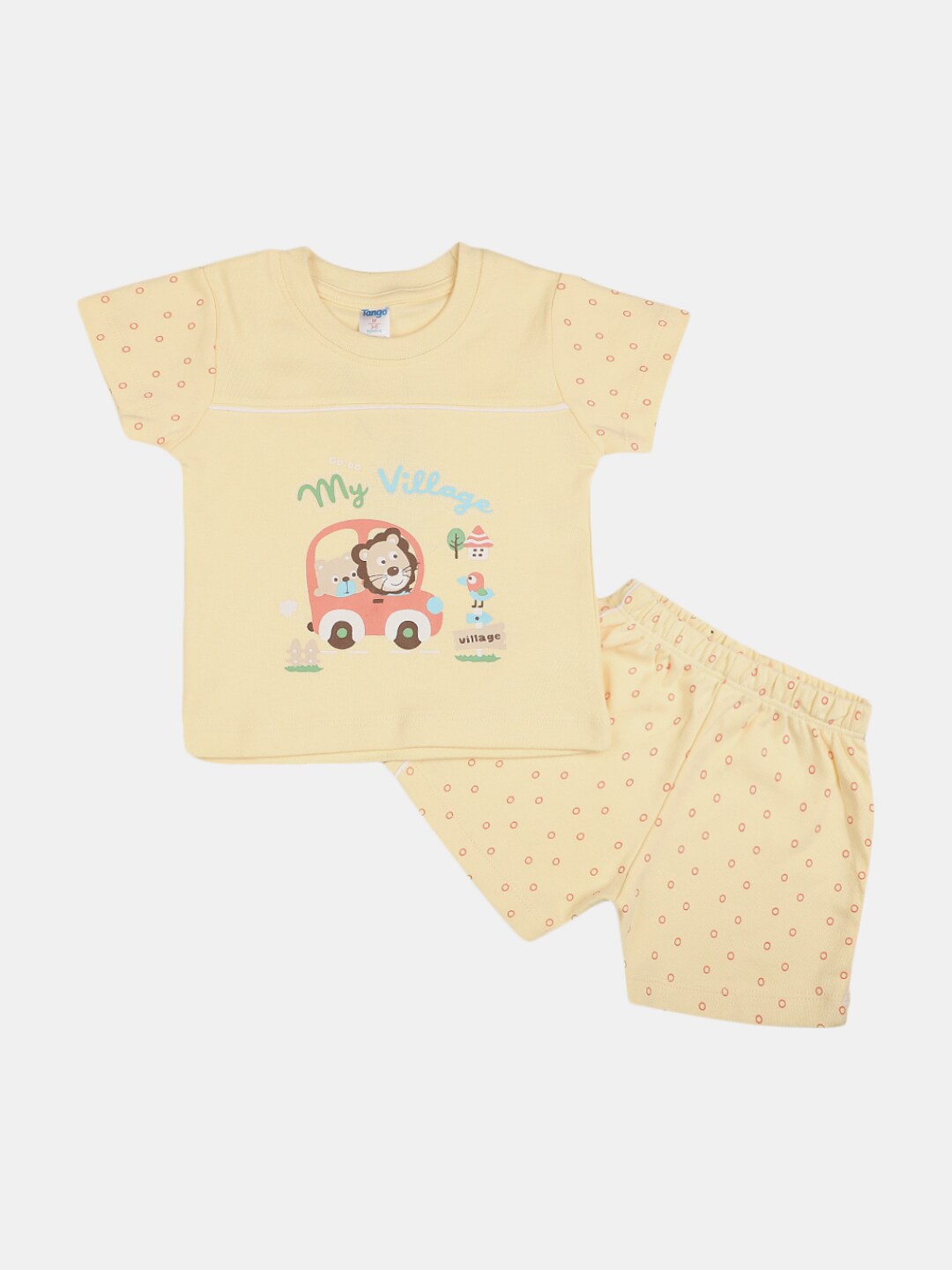 

V-Mart Infants Printed Pure Cotton T-shirt With Shorts, Yellow
