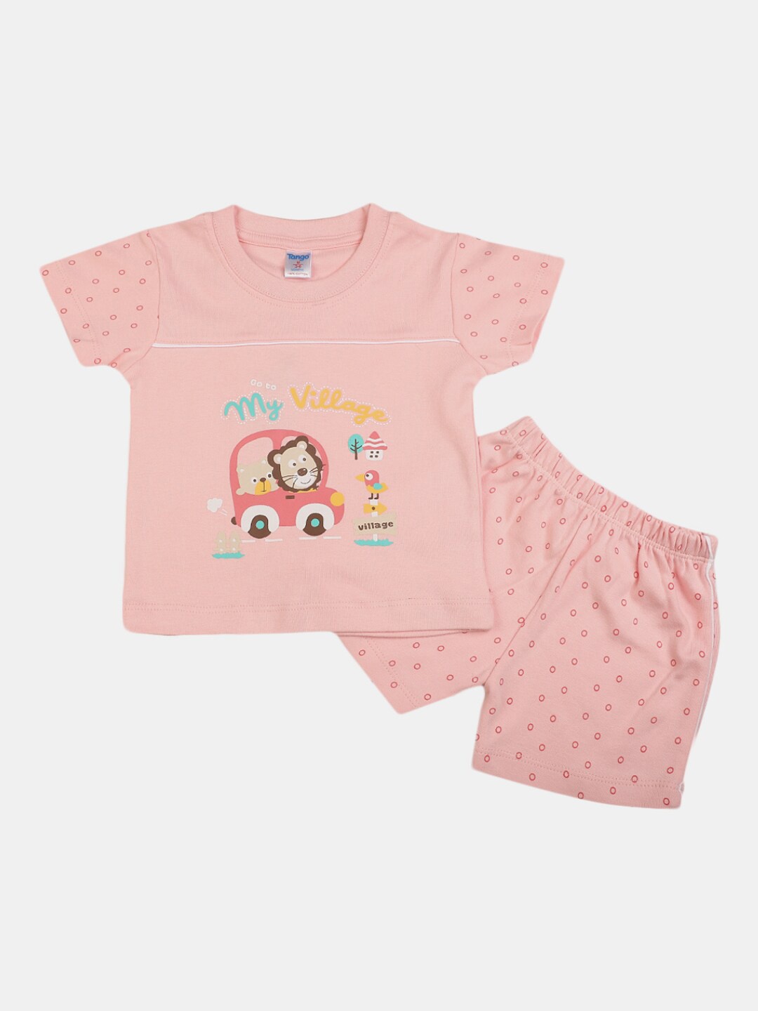 

V-Mart Infant Kids Printed Cotton T-shirt with Shorts, Pink
