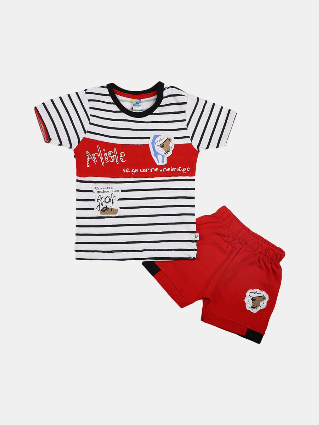 

V-Mart Infant Boys Printed Cotton T-shirt with Shorts, White