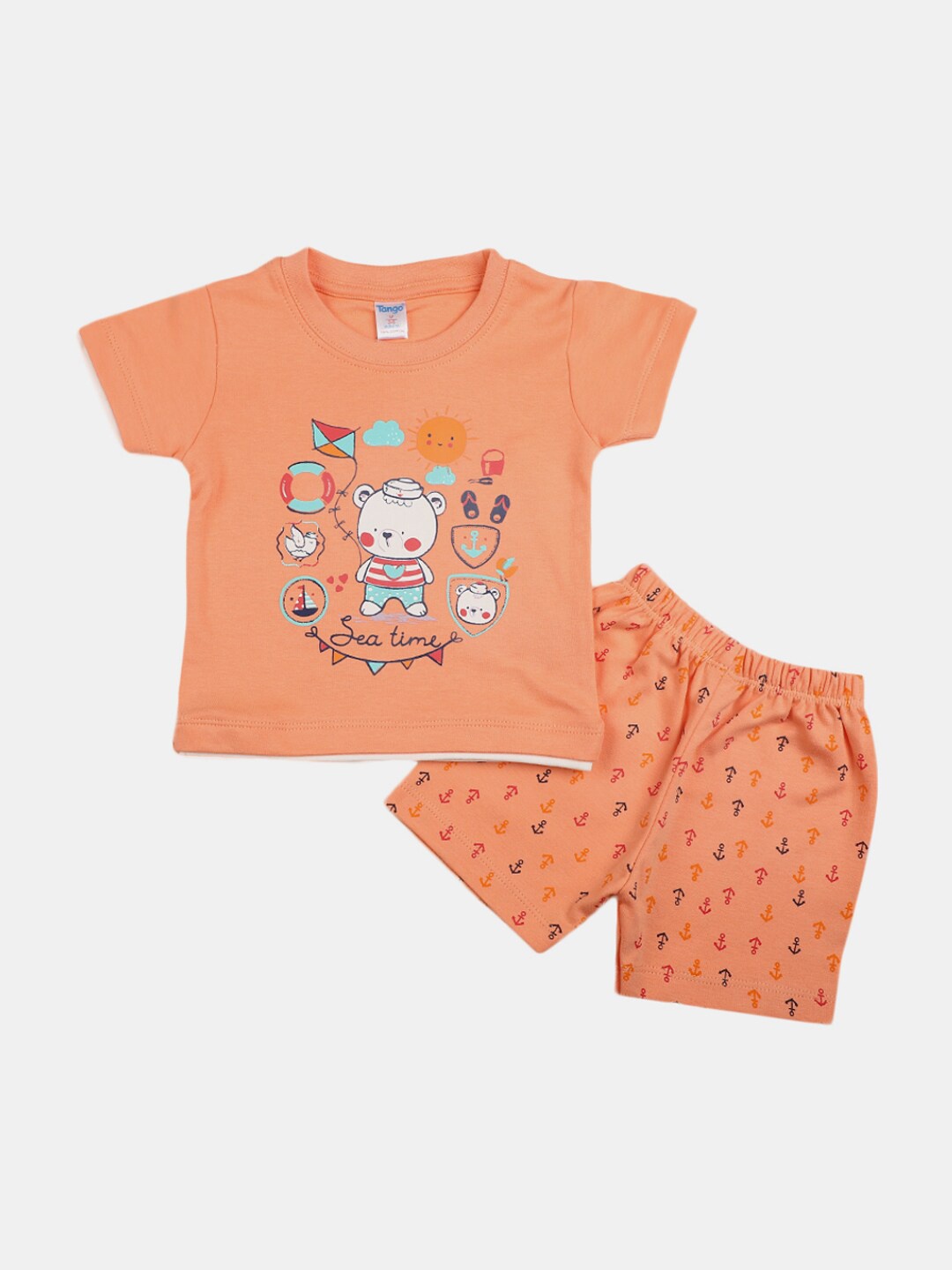 

V-Mart Infant Kids Graphic Printed Pure Cotton T-shirt With Shorts, Orange