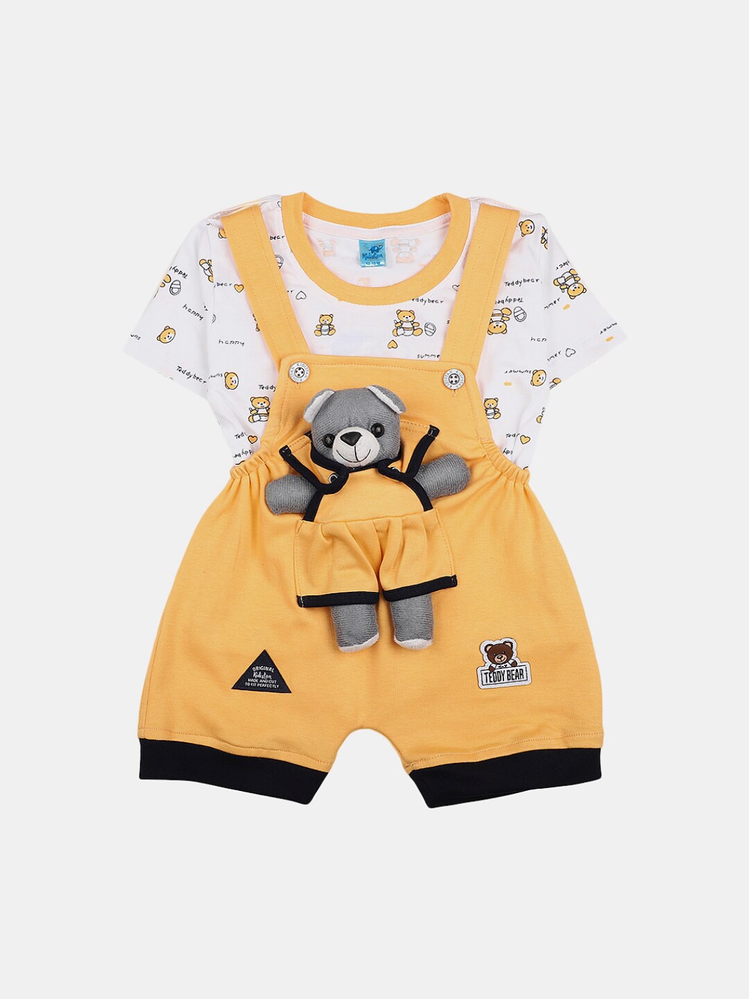 

V-Mart Infants Pure Cotton T-shirt with Dungaree Set, Orange