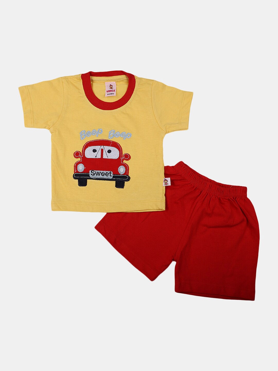 

V-Mart Infants Printed Round Neck Pure Cotton T-Shirt with Shorts, Yellow