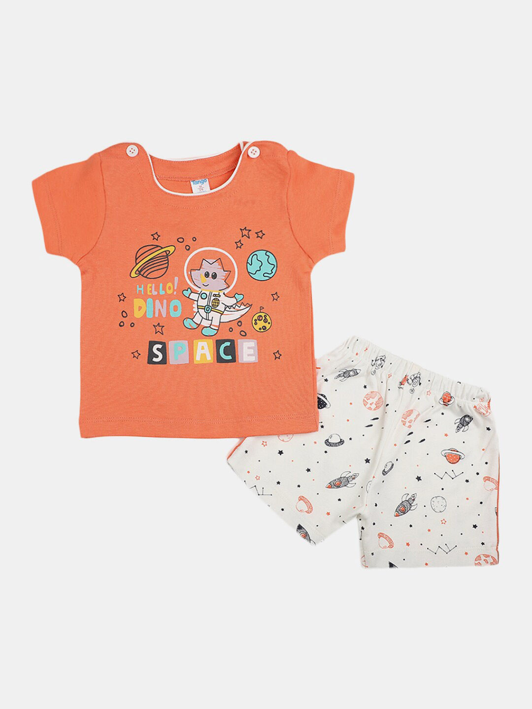 

V-Mart Infants Pure Cotton Printed T-shirt With Shorts Set, Orange