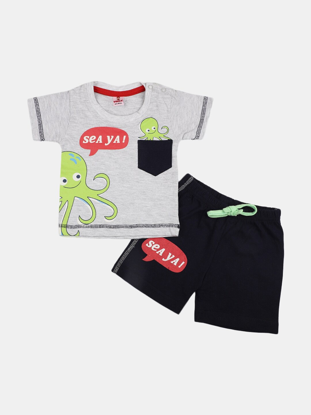 

V-Mart Infant Boys Printed Pure Cotton T-Shirt With Shorts, Grey