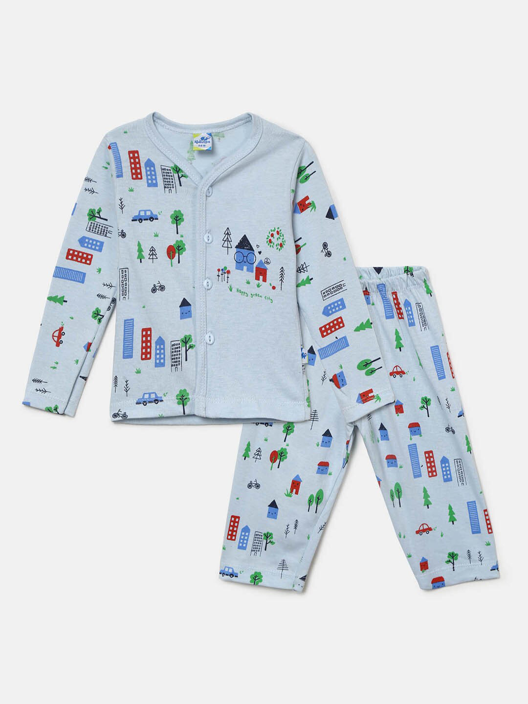 

V-Mart Infants Pure Cotton Printed Shirt With Pyjamas Set, Blue