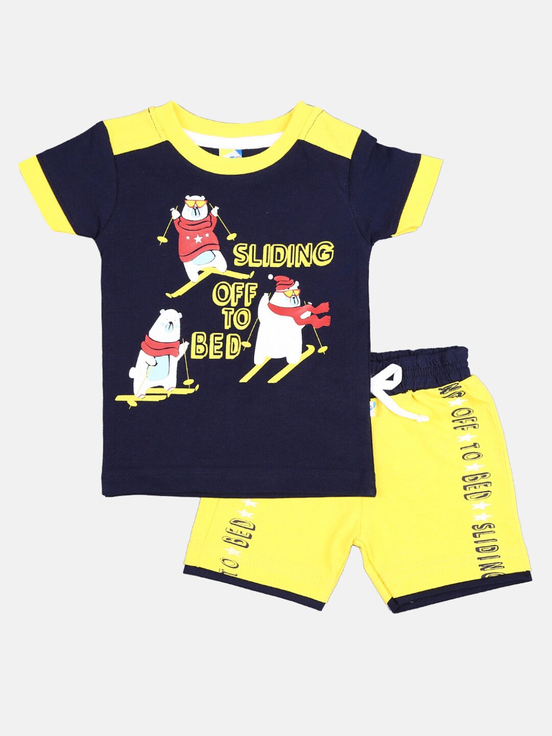 

V-Mart Infant Boys Printed Pure Cotton Short Sleeves T-shirt with Shorts Clothing Set, Navy blue