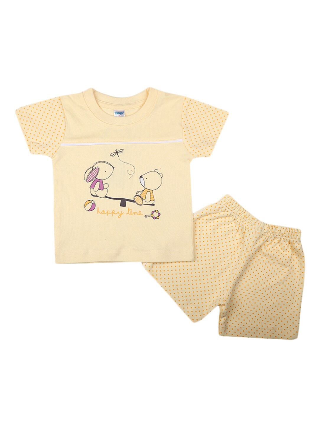 

V-Mart Infants Printed Pure Cotton T-shirt with Shorts, Yellow