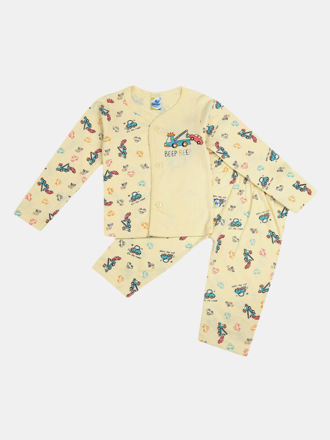 

V-Mart Infant Kids Graphic Printed Pure Cotton Shirt With Pyjama, Yellow