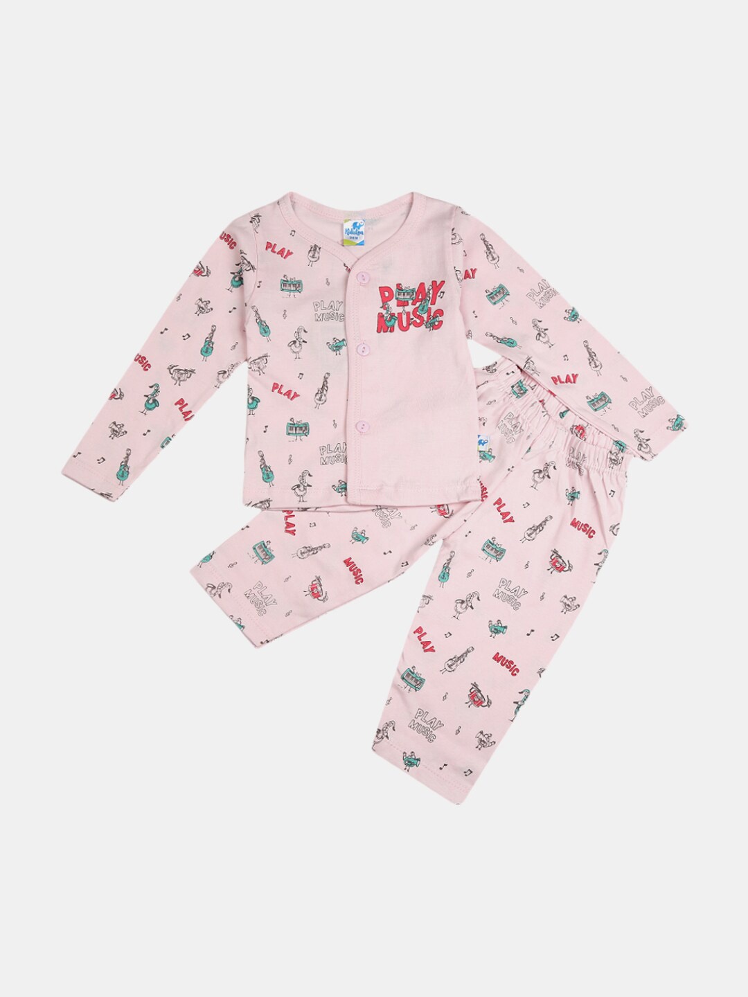 

V-Mart Infants Printed Pure Cotton T-shirt with Pyjamas, Pink