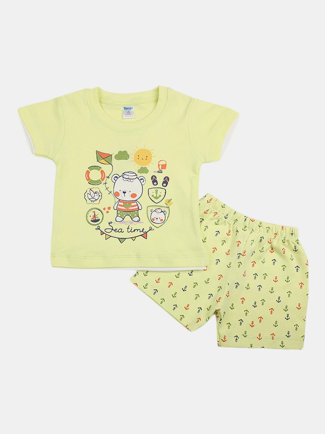 

V-Mart Infants Printed Pure Cotton T-shirt with Shorts, Yellow