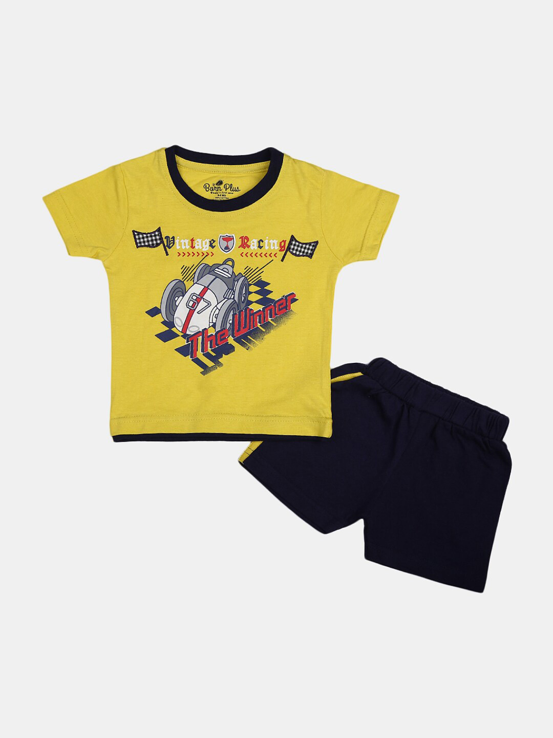 

V-Mart Infant Boys Printed Pure Cotton T-shirt With Shorts, Yellow