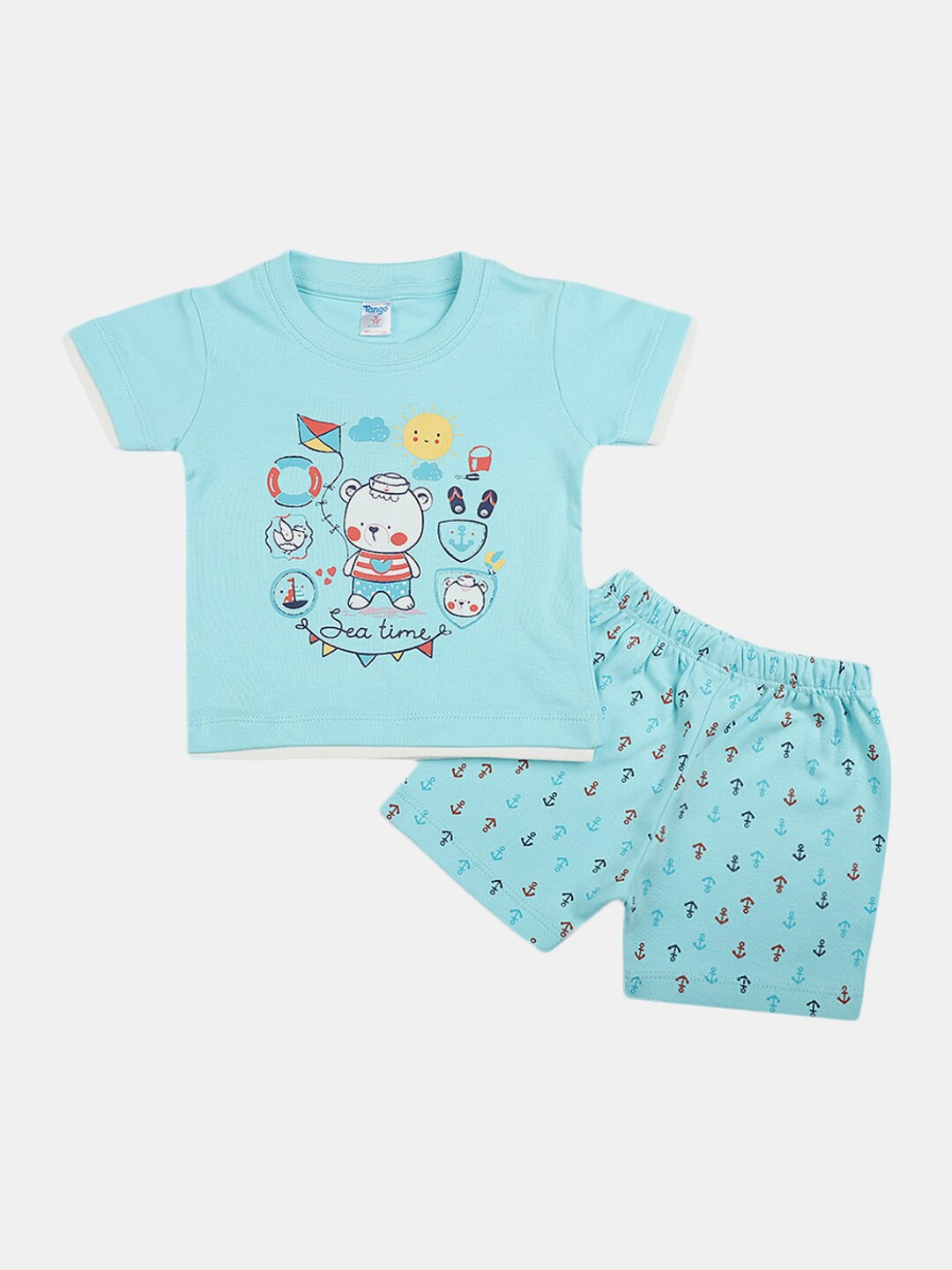 

V-Mart Infants Printed Cotton T-shirt with Shorts, Turquoise blue
