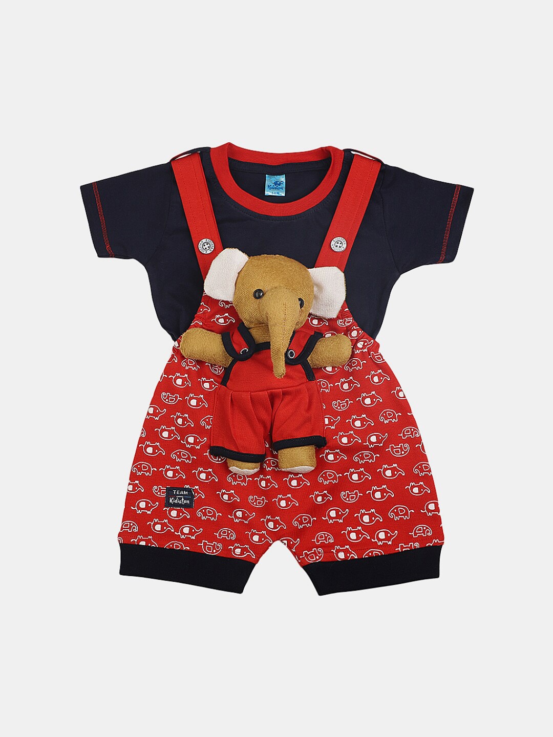 

V-Mart Infant Boys Printed Pure Cotton T-shirt With Dungaree, Red