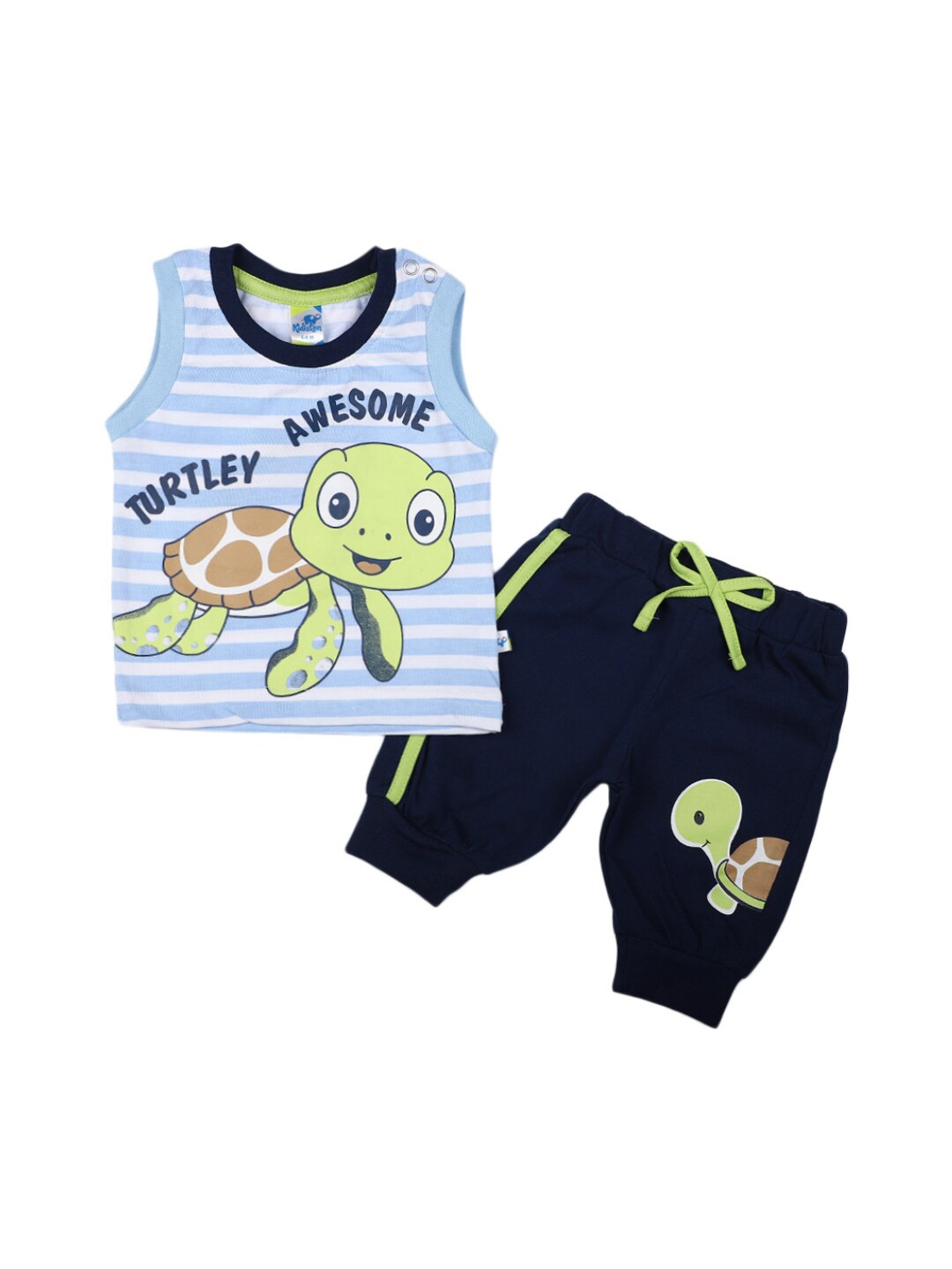 

V-Mart Infant Boys Graphic Printed Sleeveless Pure Cotton T-shirt With Pyjama, Blue